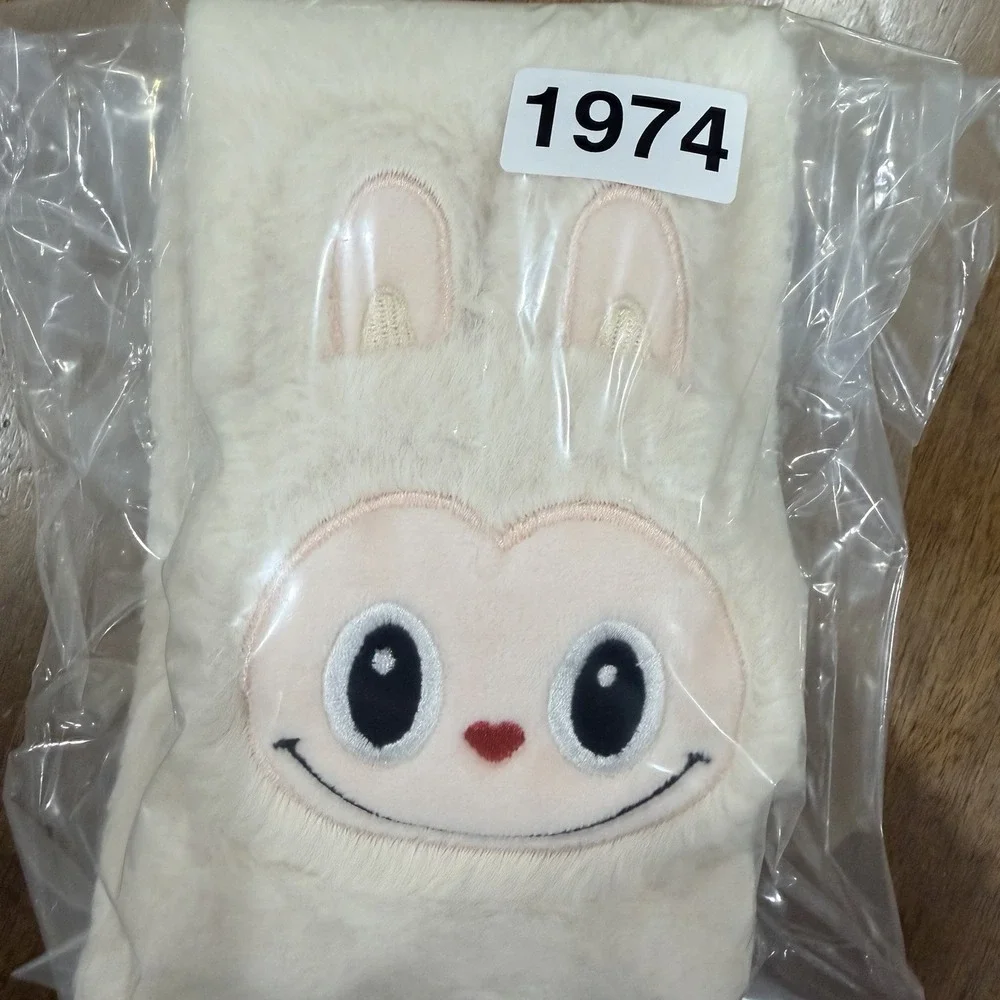 Cute Plush Bunny Face Faux Fur Scarf Cream Winter Neck Warmer Soft Cozy 32